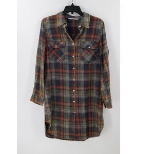 Given Kale Womens Plaid Flannel Shirt Dress Size Small Cozy Grunge